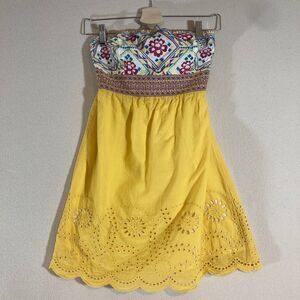 Flying Tomato Sz S Mini Dress Ivory/Yellow Embroidered Eyelet Festival Night Out